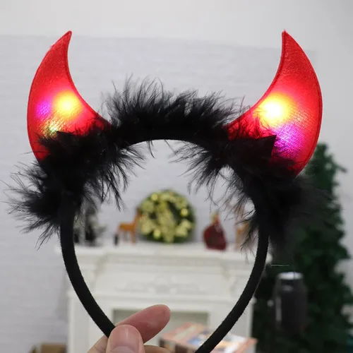 Vista 5 de appuivbt Halloween HeadbandsDevil LED Light Headband Feather White Angel Hair Band Cosplay Accessories for Halloween Christmas