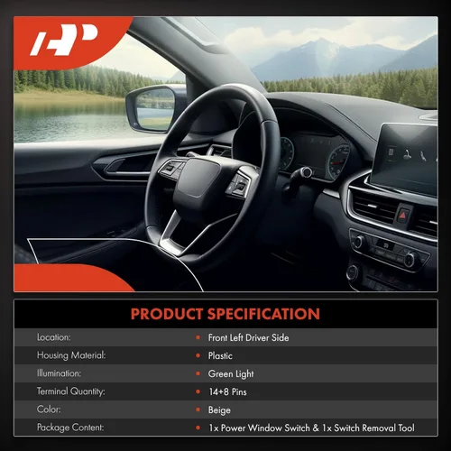 Vista 2 de A-Premium Interruptor de elevalunas eléctrico principal compatible con Hyundai Sonata Sonata 2006 2007 2008, color beige, lado delantero izquierdo