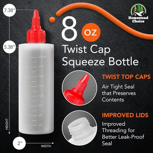 Vista 2 de Paquete de 6 botellas de plástico para salsas, botellas exprimibles de condimentos de 8 onzas para líquidos, botella de chorro sin BPA con tapa