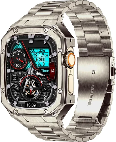 Vista 19 de BAITEYOU Correa con Funda Compatible con Apple Watch Series 6 5 4 SE 3 2 1 44mm 42mm, Correa de Nylon con Funda Resistente de Acero Inoxidable