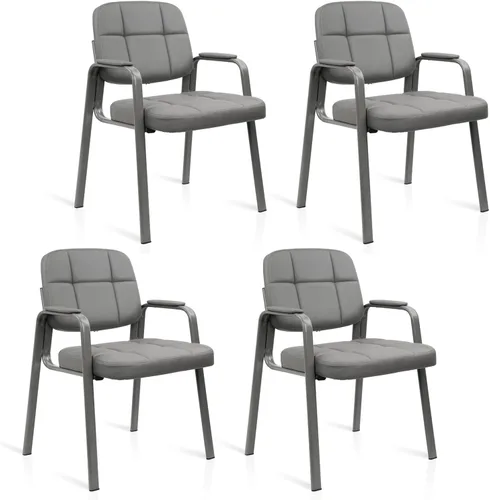Vista 26 de CLATINA Juego de 6 sillas de cuero para oficina, sala de espera, sillas de recepción, sin ruedas, con reposabrazos y soporte de madera, sillón