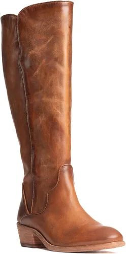 Vista 3 de Frye Carson - Botas altas para mujer hechas de cuero anticuado con ribetes de estilo occidental, cierre de cremallera interior y tacón bajo, altura