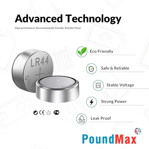 Vista 4 de PoundMax 10 x AG13 LR44 1.5 V Batería de botón de celda alcalina