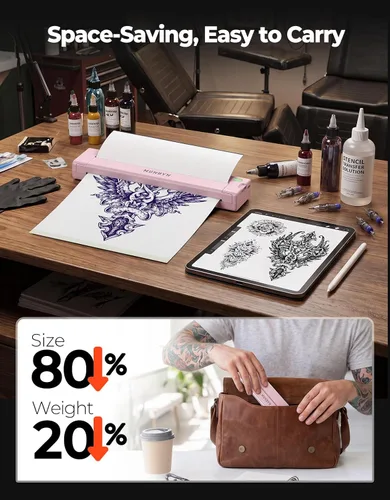 Vista 5 de MUNBYN ITP05S - Impresora de plantillas de tatuaje, impresora térmica inalámbrica Bluetooth con 20 hojas de papel de transferencia, compatible