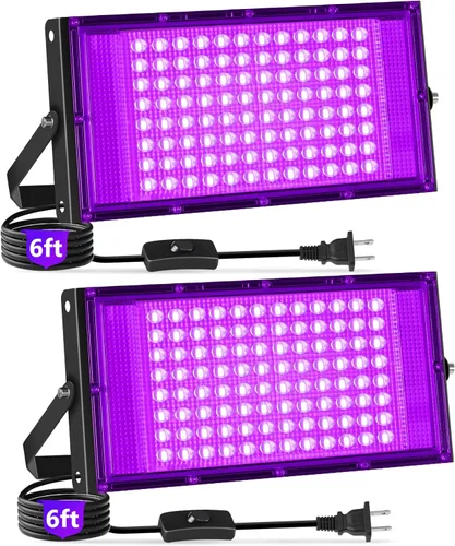 Vista 8 de Luces negras de 50 W con interruptor+enchufe, impermeable IP66, luz LED de inundación de luz negra para fiesta brillante, Halloween, dormitorio