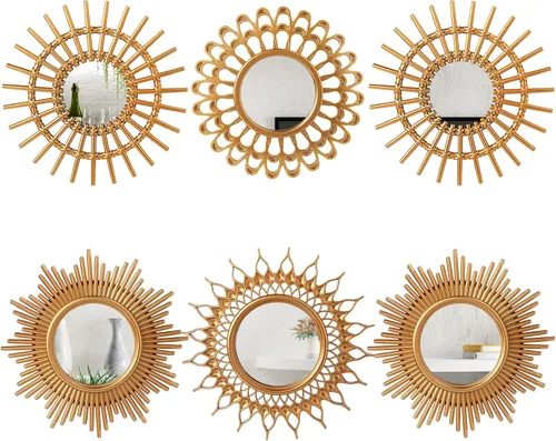 Namalu 6 piezas de espejo Sunburst para decoración de pared, pequeño círculo solar, espejo decorativo colgante para entrada de arte, decoración del