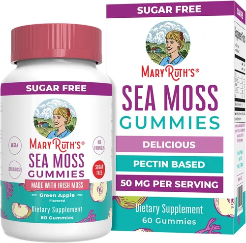 MaryRuth Organics Gomitas sin azúcar hechas con musgo marino irlandés para la salud intestinal y el apoyo inmunológico formuladas para adultos y
