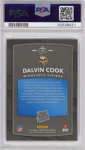 Vista 2 de Graded 2017 Panini Donruss Optic Dalvin Cook #193 Rookie RC Football Card PSA 10 Gem Mint
