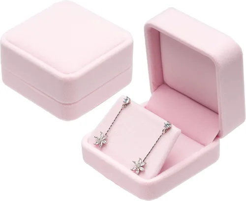 Vista 5 de Cajas de regalo de pendientes de terciopelo Caja de joyería (rosa)