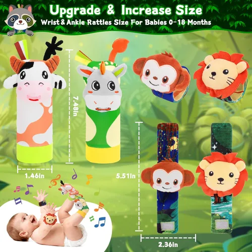 Vista 3 de Juego de sonajeros para bebés, sonajeros de muñeca para bebés de 0 a 6 meses, sonajeros de pie de bebé, calcetines de 0 a 12 meses, sonajeros