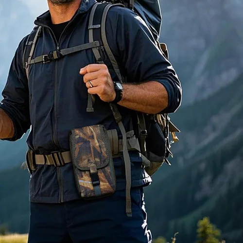 Vista 4 de Funda de camuflaje para teléfono celular para hombre, soporte para teléfono con clip para cinturón, bolsa táctica grande para iPhone 17, 16, 15, 14