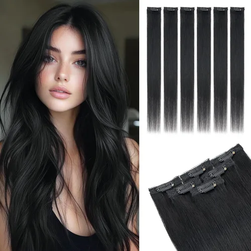 Vista 37 de Rich Choices Extensiones de cabello humano real con clip de 6 piezas, diseño de clip único, extensiones invisibles con clip para cabello corto