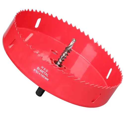 Sierra de agujero bimetálica HSS de 6-1/2 pulgadas, cortador de agujero de maíz con acabado rojo, 6.496 in para tableros de madera, láminas de metal