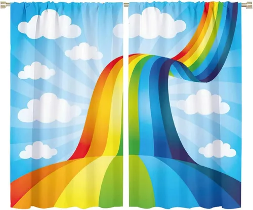 Vista 493 de Cortinas opacas abstractas de arco iris, pintura de color arcoíris con gotas, diseño gráfico creativo con bolsillo para barra, para sala de estar