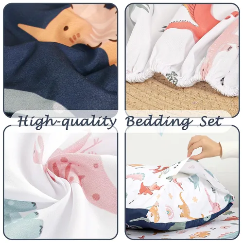 Vista 5 de Juego de ropa de cama para niños pequeños, ropa de cama de 4 piezas para niños pequeños, juego de edredón súper suave para cuna, incluye edredón