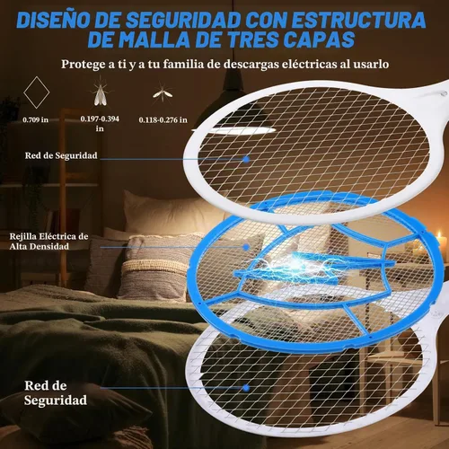 Vista 4 de Matamoscas eléctrico 2 en 1 USB recargable, 3000 V, 2