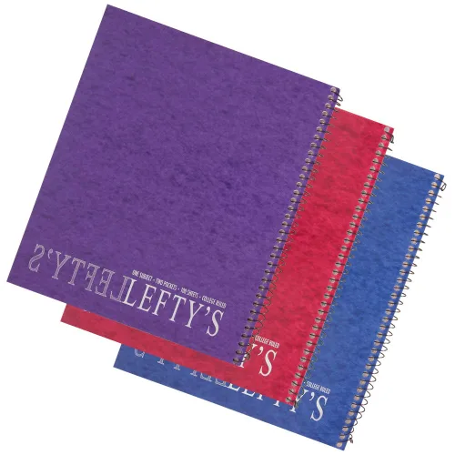 Left-Handed College Ruled Notebook Printed with "Lefty" on the Cover, Set of 3, Assorted Colors Encuadernación desconocida