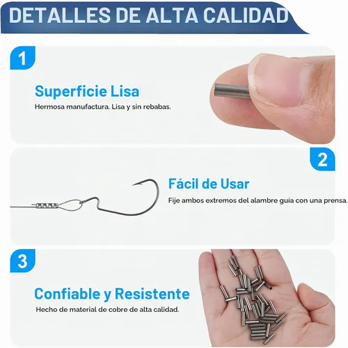 Vista 6 de 100pcs Fishing Single Barrel Crimp Sleeves, Strong Crimps Copper Wire Connectors for Rigging Fishing Leaders, Versatile Crimping Loop Sleeve