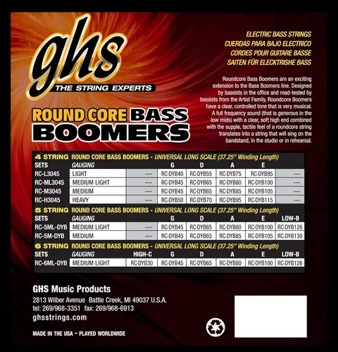 Vista 2 de GHS Strings RC-M3045 Round Core Bass Boomers, 4 juegos, calibre medio, 45-105, (bobinado de 37.25")