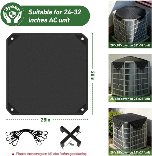 Vista 2 de 28 x 28 Cubiertas de Aire Acondicionado para Exterior con Soporte de Cubierta, Cubierta de CA Resistente al Agua de 600D, Cubiertas de Condensedor