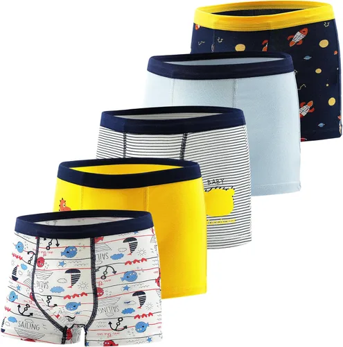 Tphon - Calzoncillos tipo bóxer para niños, algodón suave, 45 pares, niños pequeños y grandes, diseño de dinosaurio, camión, tiburón