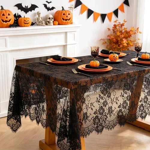 Vista 14 de QueenDream Mantel rectangular de 60 x 120 pulgadas, manteles de encaje con patrón floral traslúcido para comedor rústico, cocina, fiesta, decoración