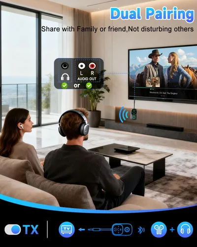 Vista 4 de LED Display 2 in 1 Bluetooth 6.0 Transmitter Receiver 3.5mm AUX Jack RCA Wireless Audio Adapter Dongle for Airpods Headphones TV Airplane Flight Car