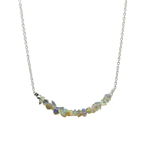 Gempires Fire Opal Chips Bar Necklace, Opal Crystal Necklace, Gift for Her, Gemstone Jewelry, 18 inch Adjustable Silver Plated Chain