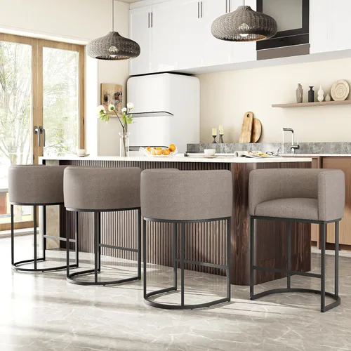 Vista 34 de Juego de 2 taburetes de bar de altura de mostrador de 26 pulgadas de alto, modernos taburetes de contador de barril con respaldo y brazos, taburetes