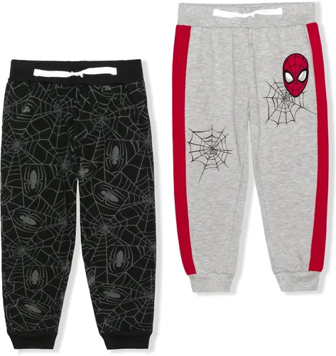Marvel Spiderman or Black Panther - Paquete de 2 pantalones deportivos con cordón para niños pequeños y pequeños, color rojonegro o gris