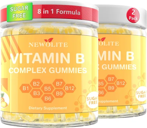 Vista 8 de Gomitas de complejo de vitamina B para adultos y niños, suplemento masticable con sabor a piña con 8 vitaminas B esenciales