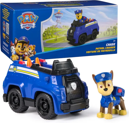 Paw Patrol, Chase’s Patrol Cruiser, Toy Car with Collectible Action Figure