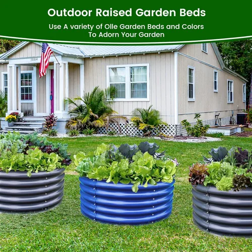 Vista 2 de OLLE Kit de cama de jardín elevada de 17 pulgadas de alto, 42 pulgadas de alto, camas de jardín elevadas de metal galvanizado para exteriores