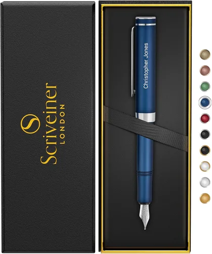 Vista 31 de Scriveiner Pluma Estilográfica EDC de Lujo (Mediana), Impresionante Pluma de Bolsillo Negra de Lujo, Chapado en Oro Real, Plumín Dorado Schmidt
