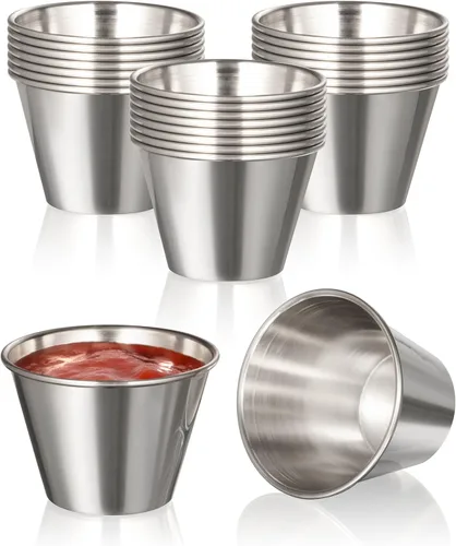 Vista 14 de Fit Meal Prep [Paquete de 12] Tazas de salsa de inmersión de acero inoxidable de 1.5 onzas, moldes de metal reutilizables, cuencos de condimentos