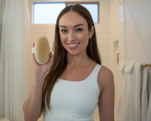 Vista 4 de Cepillo corporal de cepillado en seco, lo mejor para exfoliar la piel seca, drenaje linfático y tratamiento de celulitis, exfoliante orgánico de spa