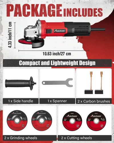 Vista 9 de AVID POWER Amoladora angular de 4-1/2 pulgadas, amoladora eléctrica de 750 W, 6.5 amperios, 11500 RPM, con muelas de molienda y corte, mango