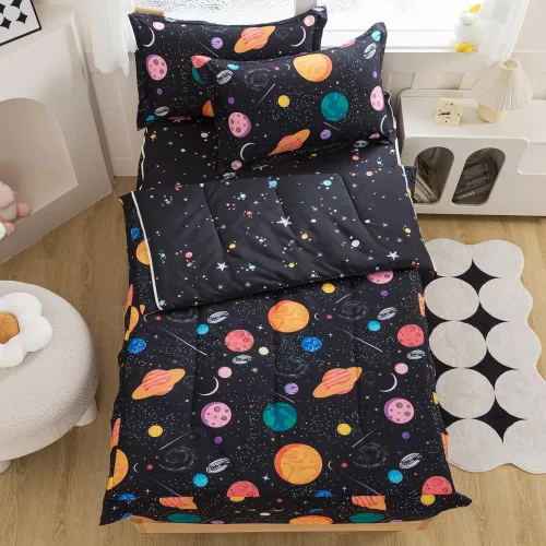 Vista 2 de ADASMILE A & S Juego de ropa de cama con cremallera individual para niños, juego de edredón con diseño del espacio exterior, juego de edredón