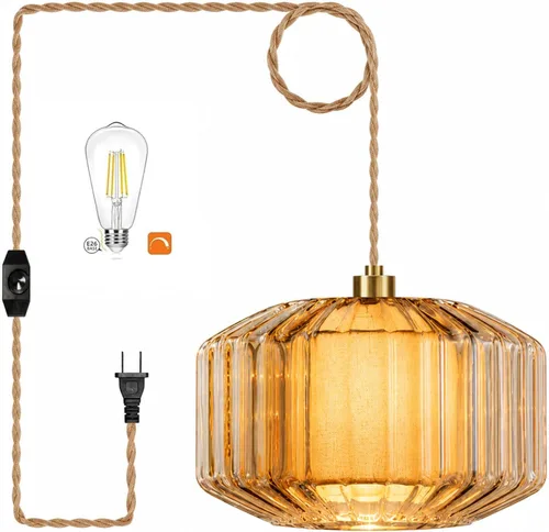 ZECOXOL Lámpara colgante enchufable Fuente de alimentación enchufable, iluminación interior Ámbar-vidrio-capa única