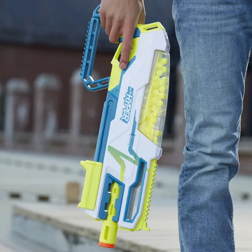 Vista 3 de Paquete Nerf Hyper, Lanzador Siege-50 de acción de bomba, Velocidad de hasta 110 FPS, Gafas de protección (Exclusivo de Amazon)