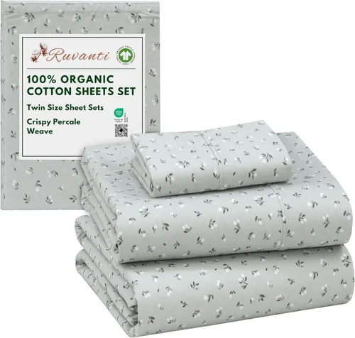 Vista 163 de RUVANTI - Juego de sábanas individual XL, 100% algodón orgánico, percal, certificado GOTS, 3 piezas, bolsillo profundo de 15 pulgadas, frescas