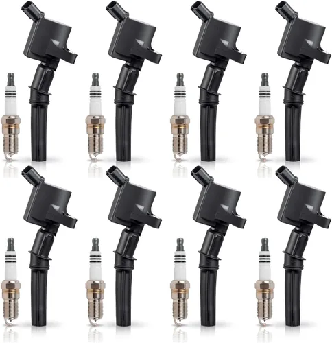ENA Juego de 8 bujías de platino y 8 bobinas de encendido compatibles con Ford Mercury Lincoln Crown Victoria Grand Marquis Town Car E150 E250