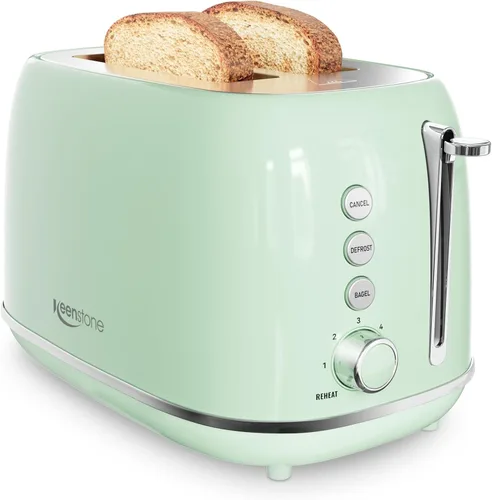 Vista 12 de Tostadoras de 2 rebanadas de acero inoxidable retro con bagel, función de cancelar, descongelar y 6 ajustes de tostado de pan, tostadora de bagel