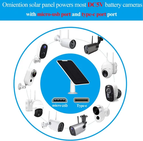 Vista 2 de Panel solar mejorado de 5 V 6 W para cámara de seguridad, compatible con Eufycam 2C2C Pro22 ProE20E40E, fuente de alimentación continua con puerto