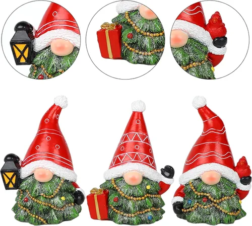 Vista 3 de MorTime Juego de 3 gnomos de Navidad, decoración de mesa, gnomo de resina con caja de regalo, centros de mesa de árbol de Navidad para escritorio