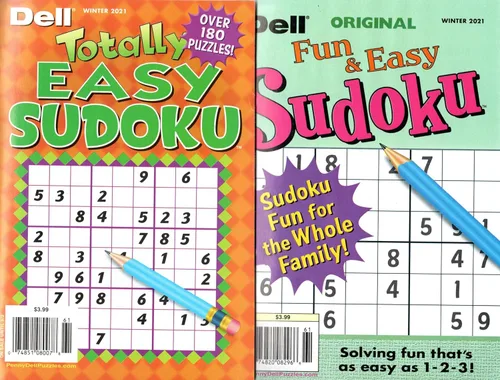 Two (2) Great Sudoku Puzzle Books - Dell Totally Easy and Fun & Easy