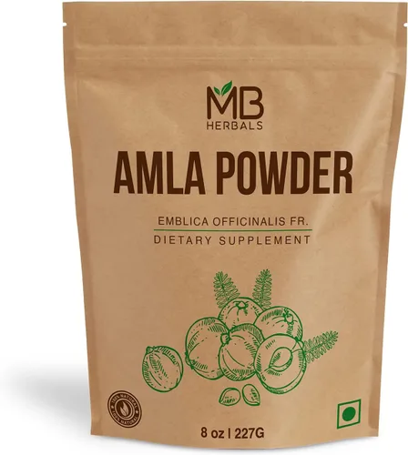 MB Herbals Polvo de amla dessembrado – 8 onzas / ½ libra (8.01 oz) | Polvo de amalaki puro de pulpa de bayas Amla | Sin semillas y natural