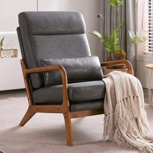 Vista 37 de Modern Accent Chairs for Living Room,Bronzing Cloth Comfy Reading Chair Leisure Armchairs with Pillow,Lounge Single Sofa Vanity Chair for Dark Grey