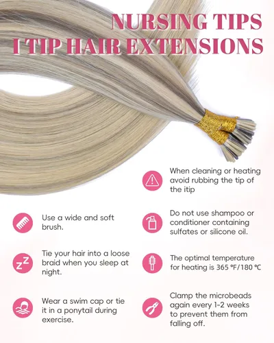 Vista 9 de Extensiones de cabello humano con punta en I de 14 pulgadas #16/60, color rubio con reflejos dorados y marrón grisáceo mezclado, extensiones