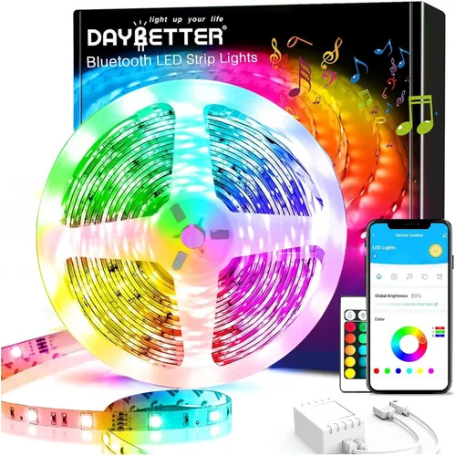 DAYBETTER - Tira de luces LED inteligentes de 32.8 pies, kits de tira de luces LED RGB 2835 con control remoto de 24 teclas, tira de luces LED con